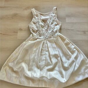 Ivory satin/lace like detail dress